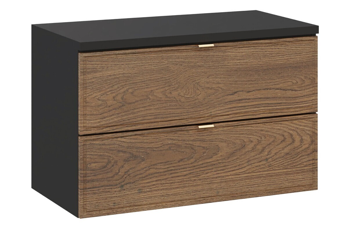 Závěsná skříňka pod umyvadlo Talia Casella s deskou 80 cm černý mat/dub casella
