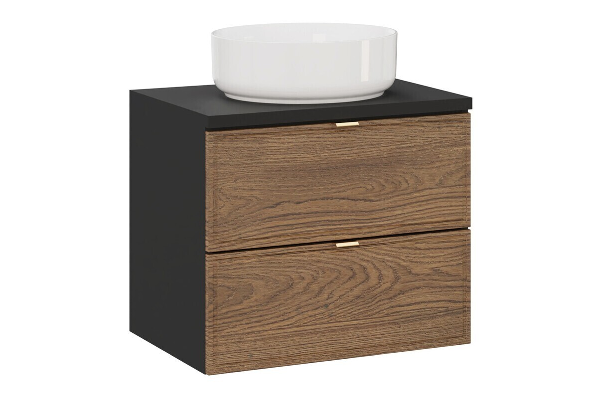 Závěsná skříňka Talia Casella s deskou a umyvadlem 60 cm černý mat/dub casella