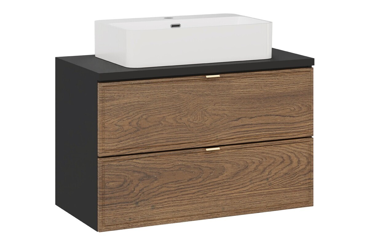 Závěsná skříňka Talia Casella s deskou a umyvadlem 80 cm černý mat/dub casella