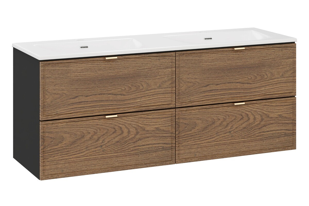Závěsná skříňka Talia Casella Sky se zápustnými umyvadly 120 cm černý mat/dub castella