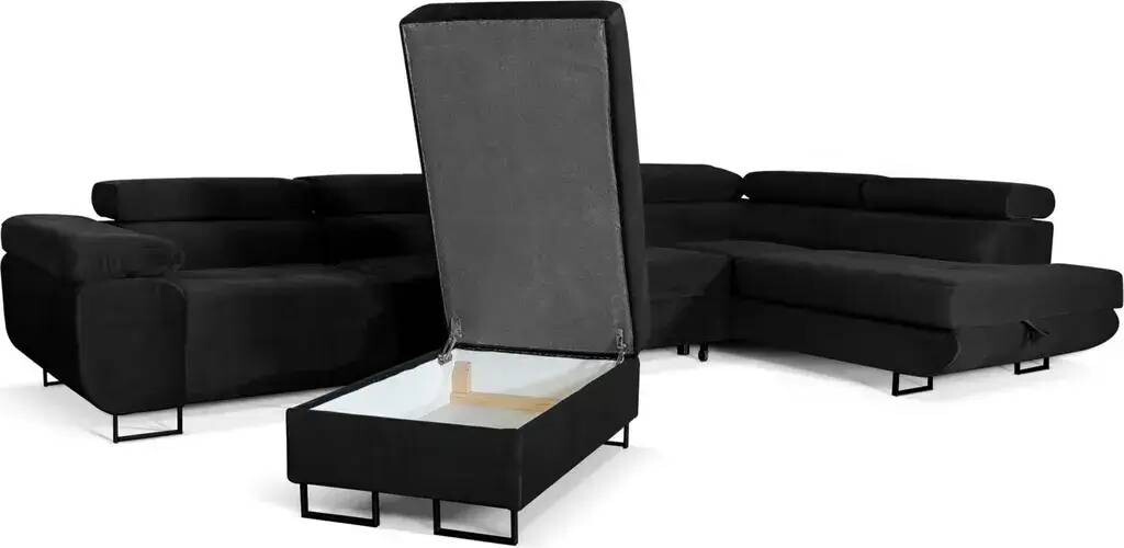 Sofiland ALLER LANG XL čierna - rohová sedacia súprava s funkcí spaní, s podnožkou a úložným priestorom - PRAVÁ