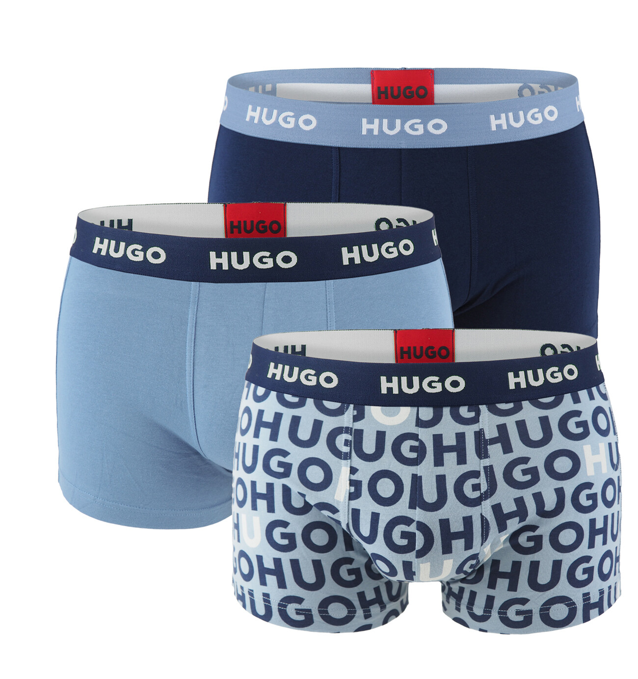 HUGO - boxerky 3PACK cotton stretch modern HUGO logo blue color combo - limitovaná fashion edícia (HUGO BOSS)