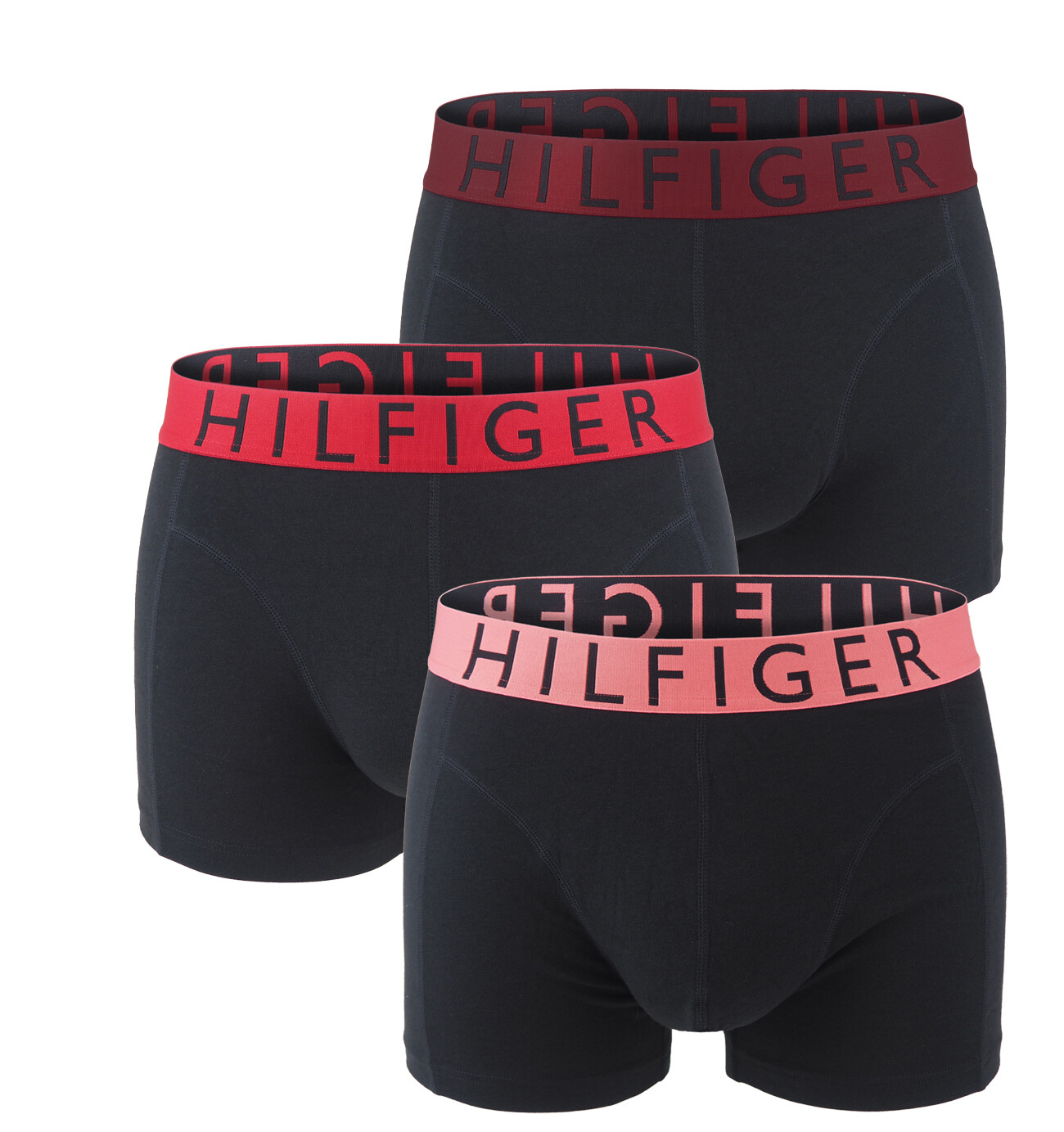 TOMMY HILFIGER - boxerky 3PACK eco cotton HILFIGER black with deep rouge & red waist - limitovaná edícia