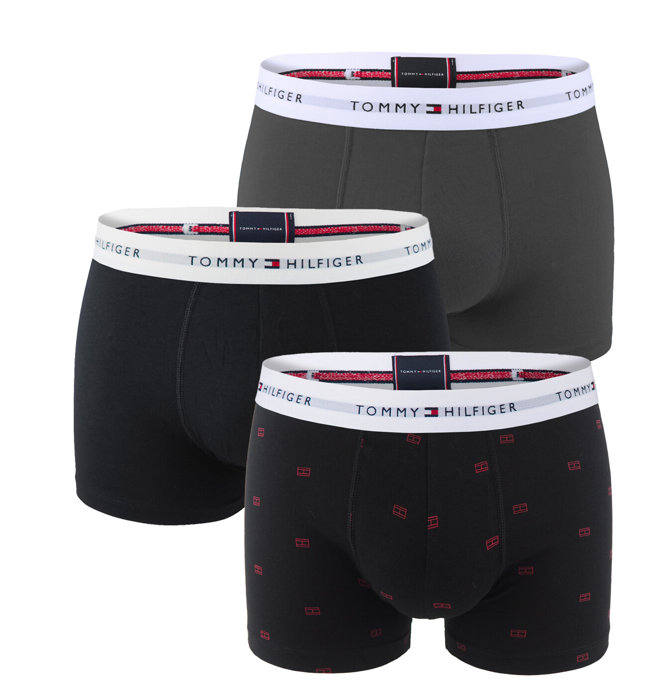 TOMMY HILFIGER - boxerky 3PACK signature cotton essentials dark ash & black color - limitovaná edícia