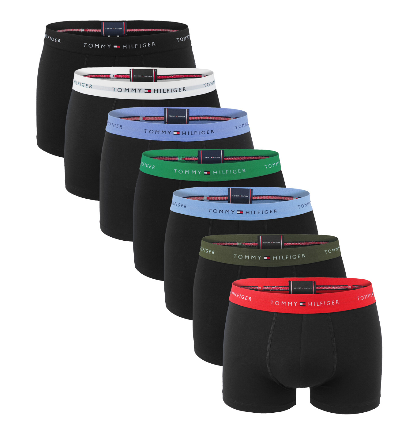 TOMMY HILFIGER - boxerky 7PACK signature cotton essentials black with multicolor waist - limitovaná edícia