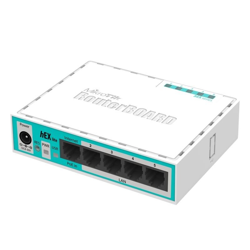 MIKROTIK RouterBOARD hEX lite + L4 (850MHz, 64 MB RAM, 5xLAN switch, plastic case, zdroj) RB750r2