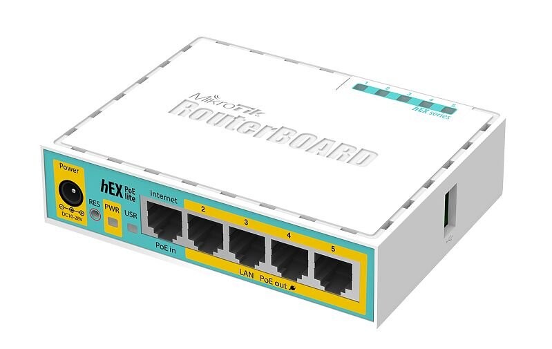 MIKROTIK RouterBOARD hEX PoE lite + L4 (650MHz, 64 MB RAM, 5xLAN switch, USB, plastic case, zdroj) RB750UPr2