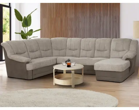 Sedacia súprava Orion, tvar ľavej U, šedá/béžová látka, s rozkladom%