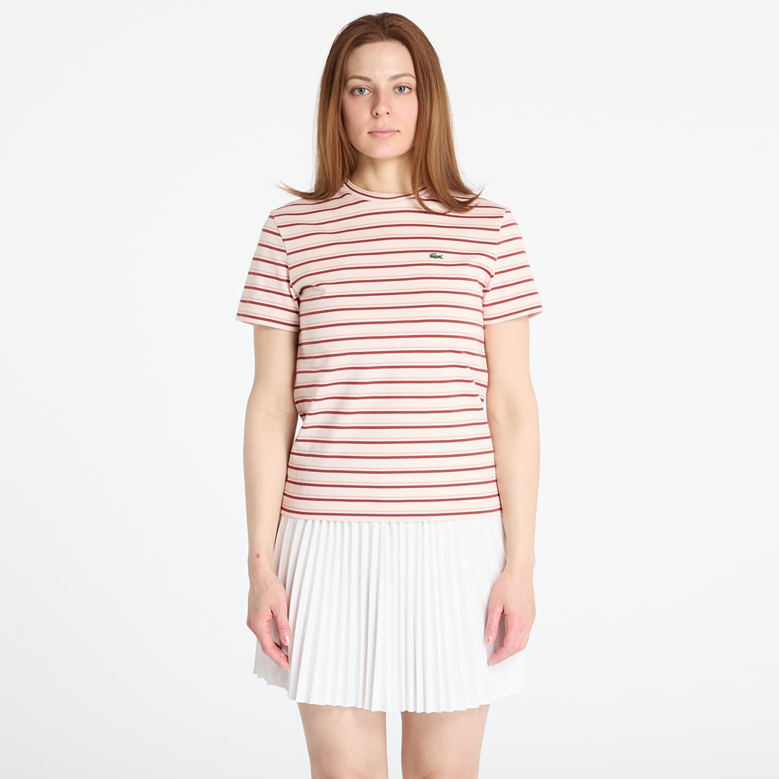Tričko LACOSTE Striped T-shirt Angora/ Latte/ Iberis S