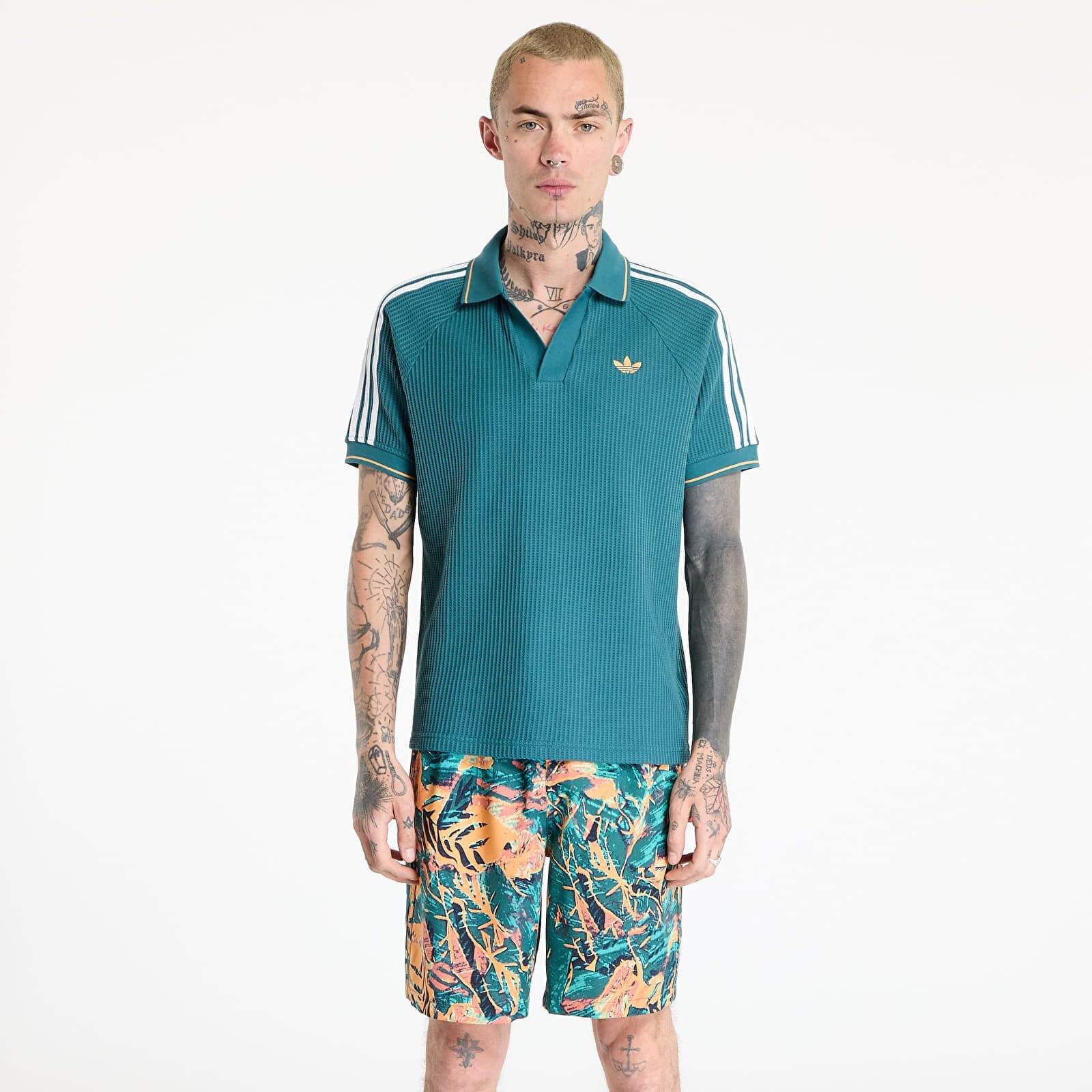 Tričko adidas Waffle Knit Polo Shirt Green/ Tech Green/ Hazy Orange S