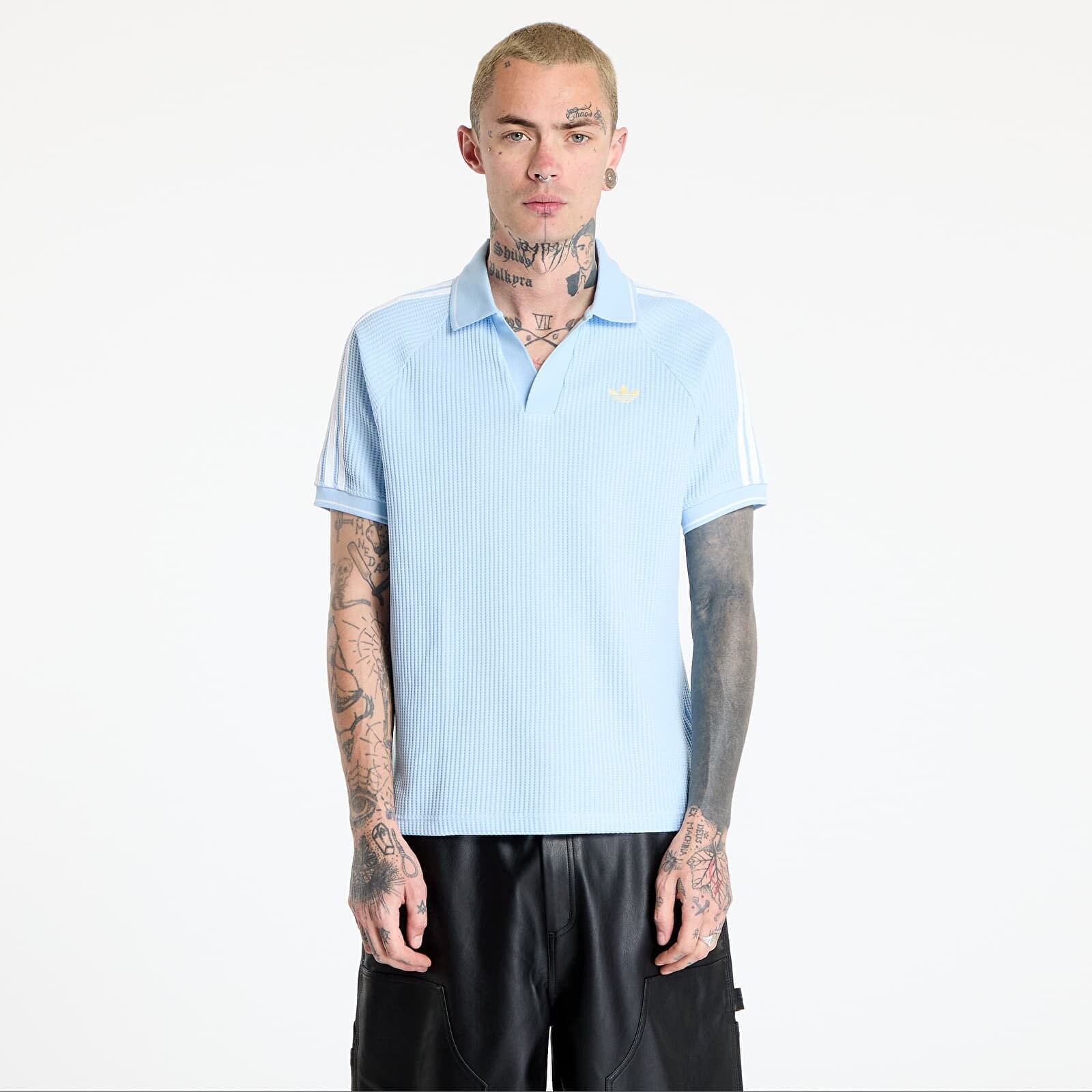 Tričko adidas Waffle Knit Polo Shirt Blue/ Clear Sky/ Almost Yellow XXL