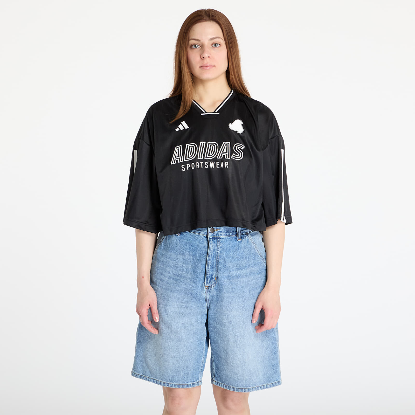 Dres adidas Tiro Cut 3 Stripes Oversized Mesh Jersey Black/ White XS