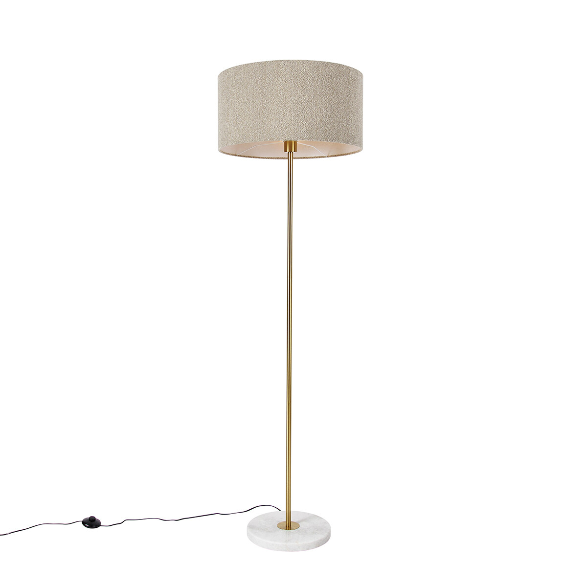 Moderná stojaca lampa mosadz s tienidlom z boucle taupe 50 cm - Kaso