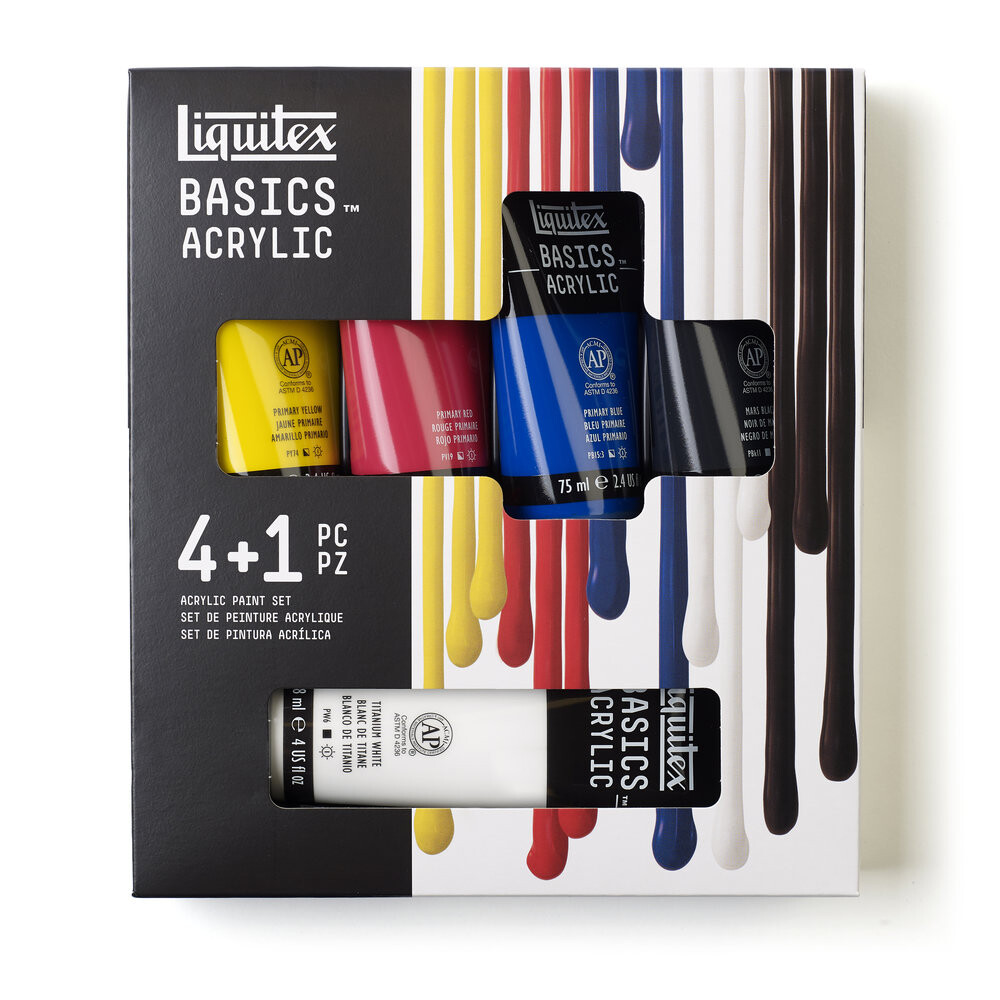 Sada akrylových farieb 4x75ml + 1x118ml titánová biela Liquitex