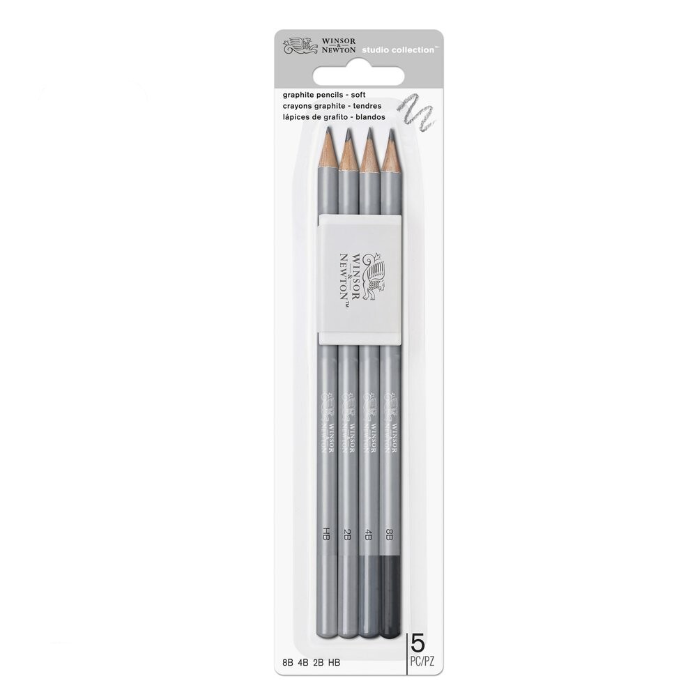 Sada grafitových ceruziek 4ks + guma - mäkké Winsor & Newton