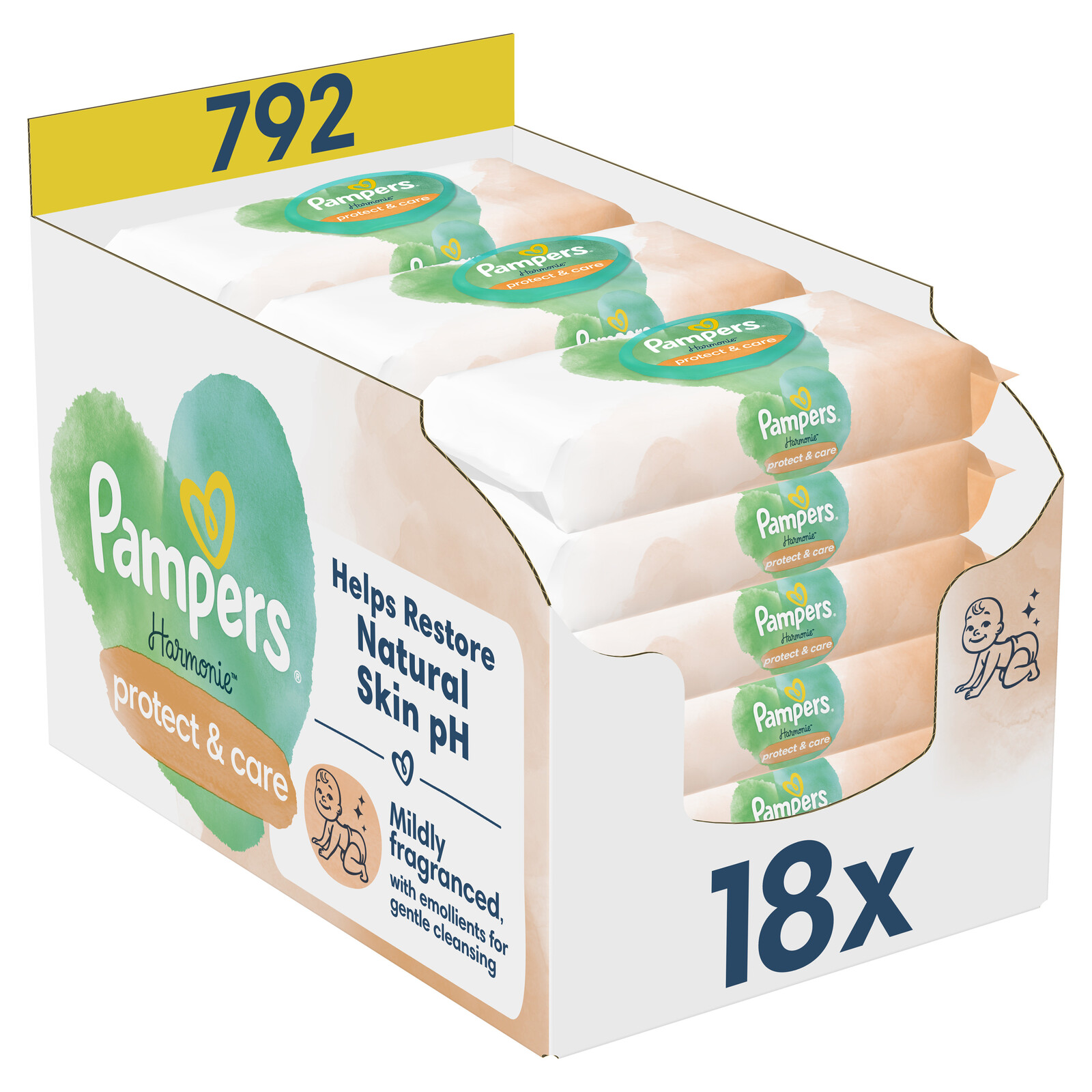 PAMPERS Harmónia Protect & Care Detské čistiace obrúsky 792 ks