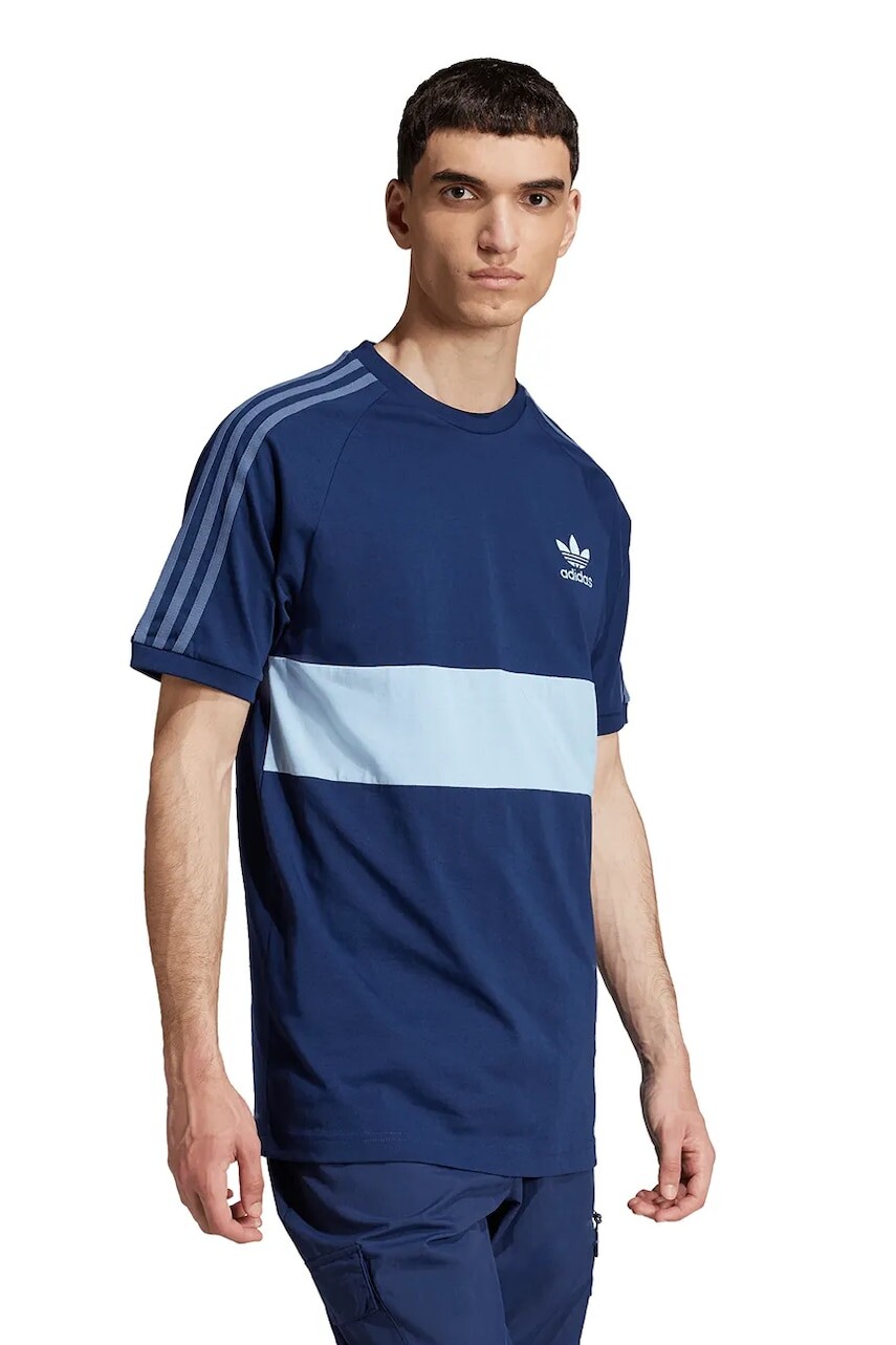 Bavlnené tričko adidas Originals 3-Stripes Panel pánske, tmavomodrá farba, s nášivkou, JD4276