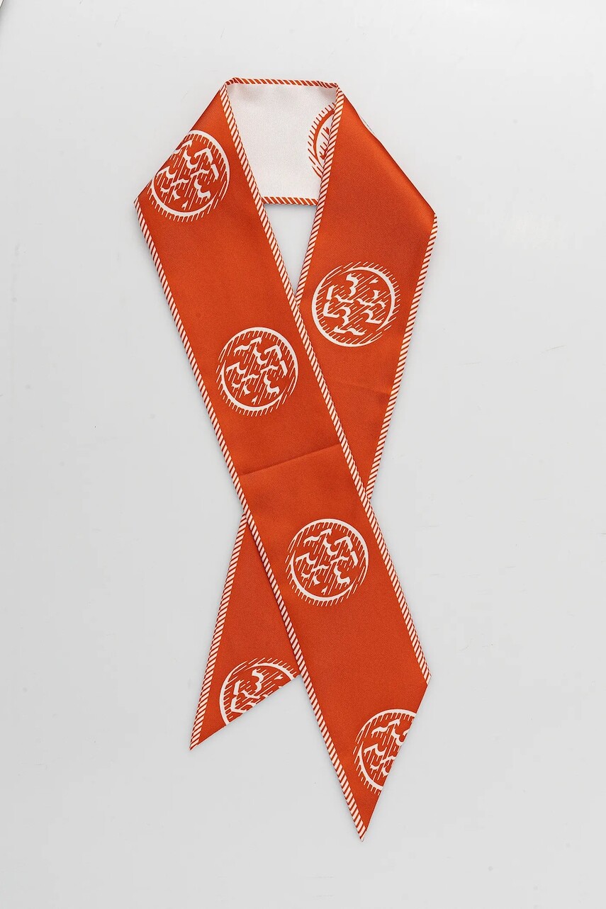 Šatka s hodvábom Tory Burch Medallion oranžová farba, vzorovaná, 174863-600