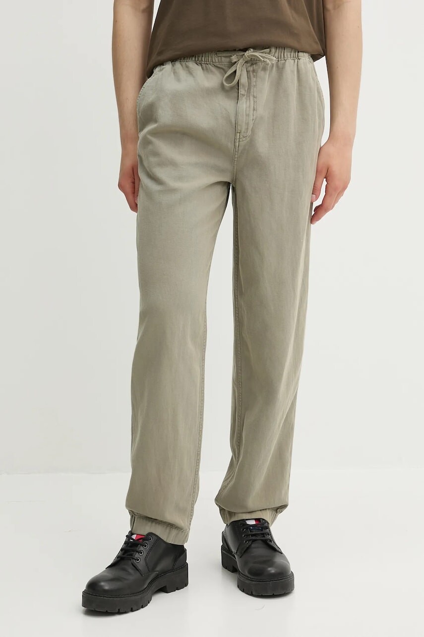 Nohavice s prímesou ľanu Superdry zelená farba, M7011395A-1KH