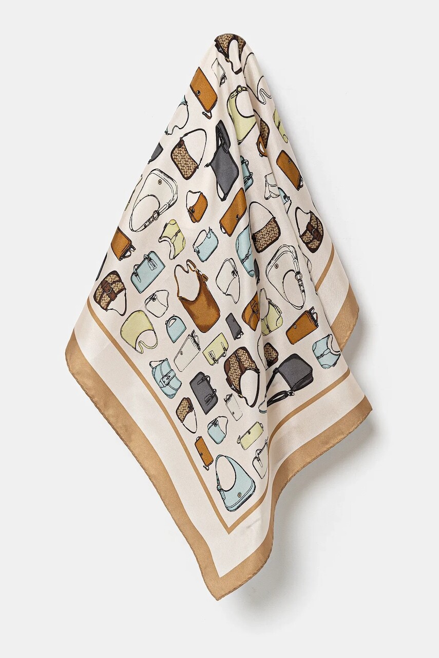 Hodvábna šatka Coach béžová farba, vzorovaná, 29CAT23