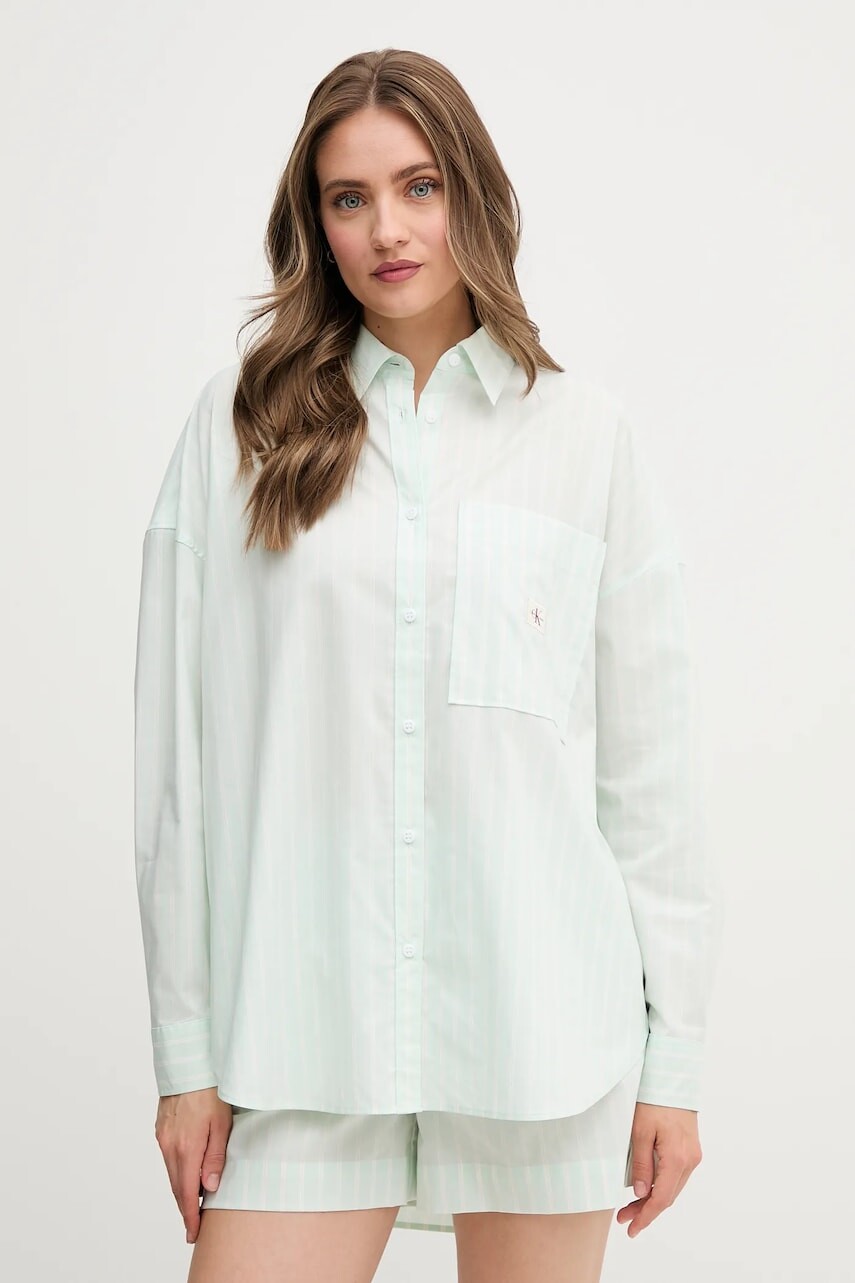 Bavlnená košeľa Calvin Klein Jeans zelená farba, voľný strih, s klasickým golierom, J20J225411