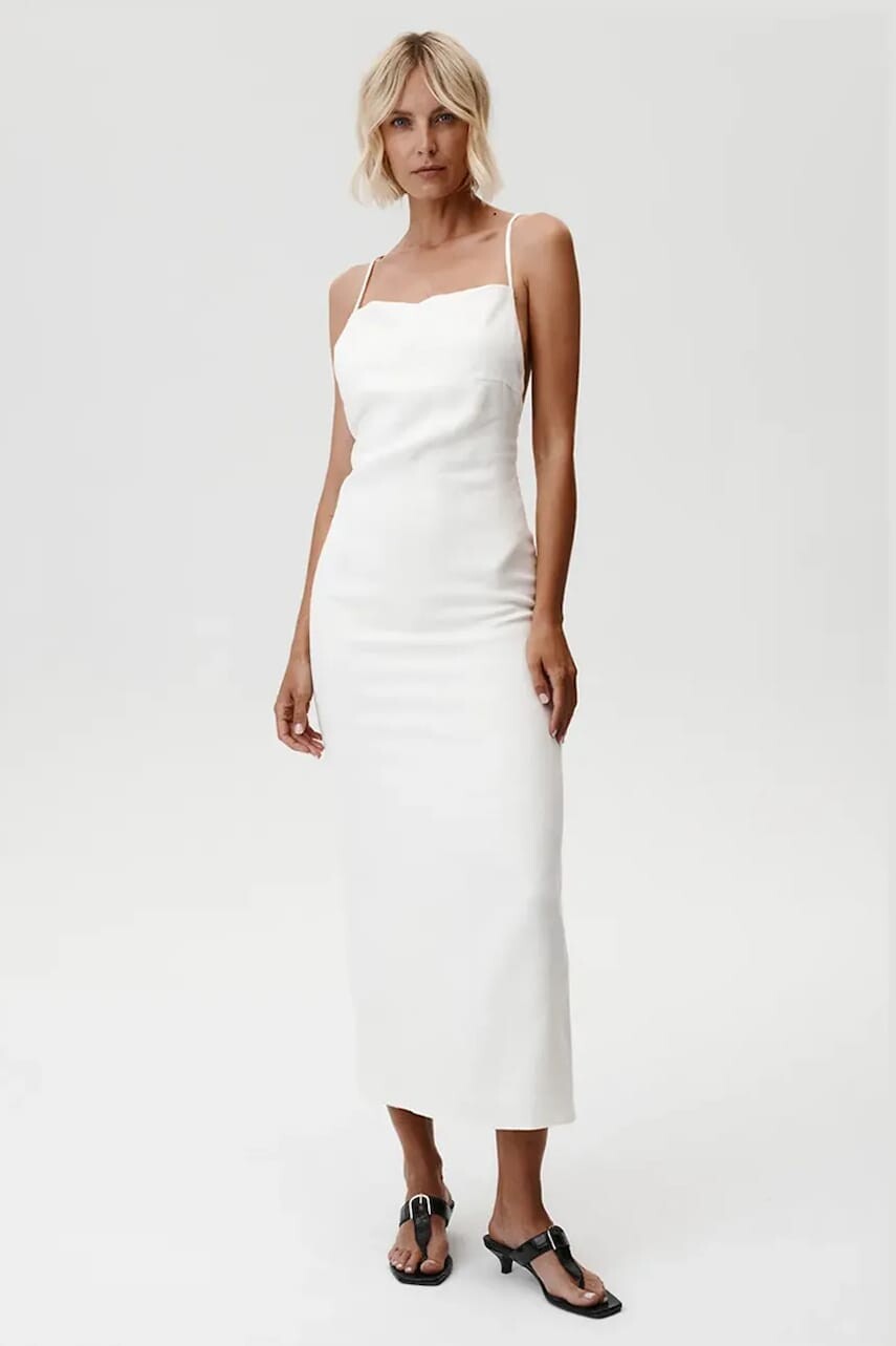 Ľanové šaty Undress Code Havana Dress béžová farba, midi, rovný strih, 898