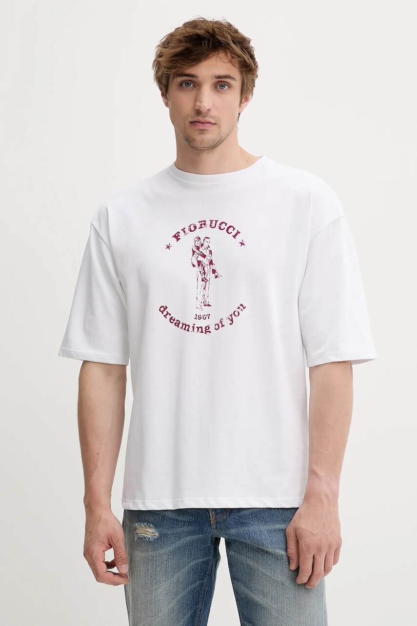 Bavlnené tričko Fiorucci White Dreaming of You Print Relaxed Fit T-Shirt pánske, biela farba, s potlačou, M02SMTSH101CJ01WH03