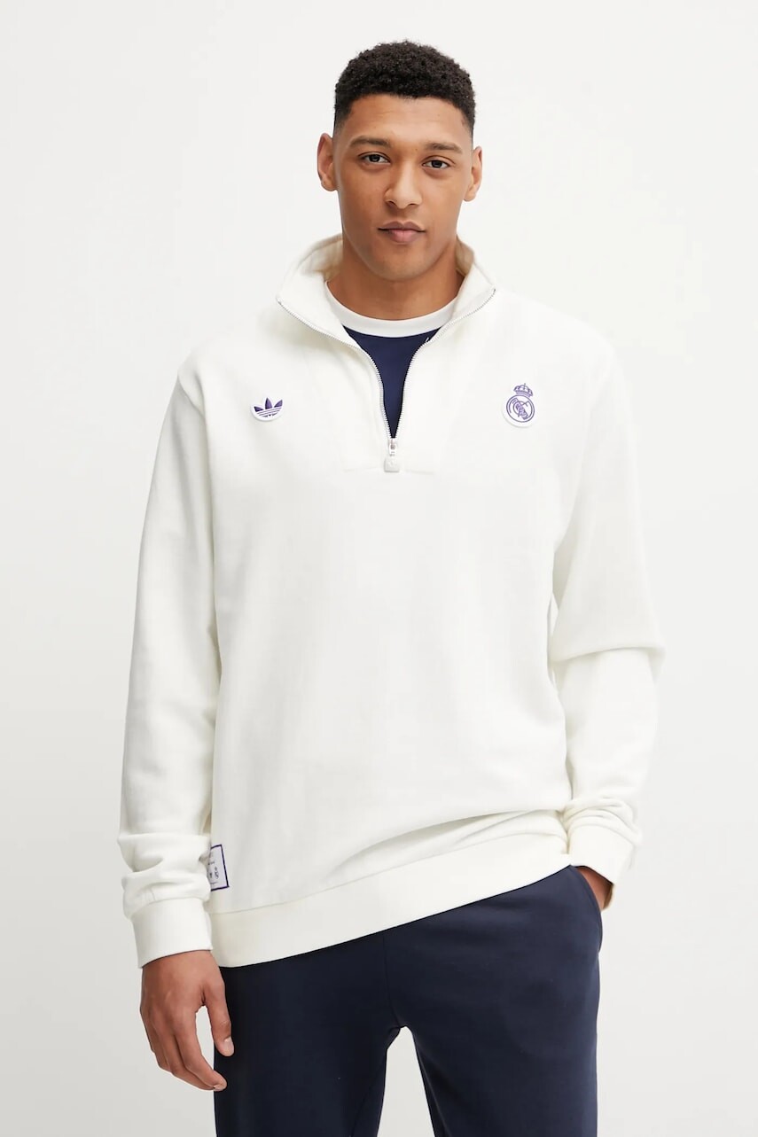Bavlnená mikina adidas Originals Real Icon HZTP béžová farba, s nášivkou, JF2574