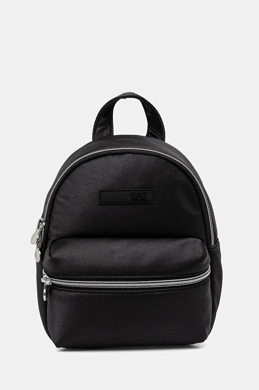 Ruksak EA7 Emporio Armani dámsky, čierna farba, malý, jednofarebný, AF15116.7W000549