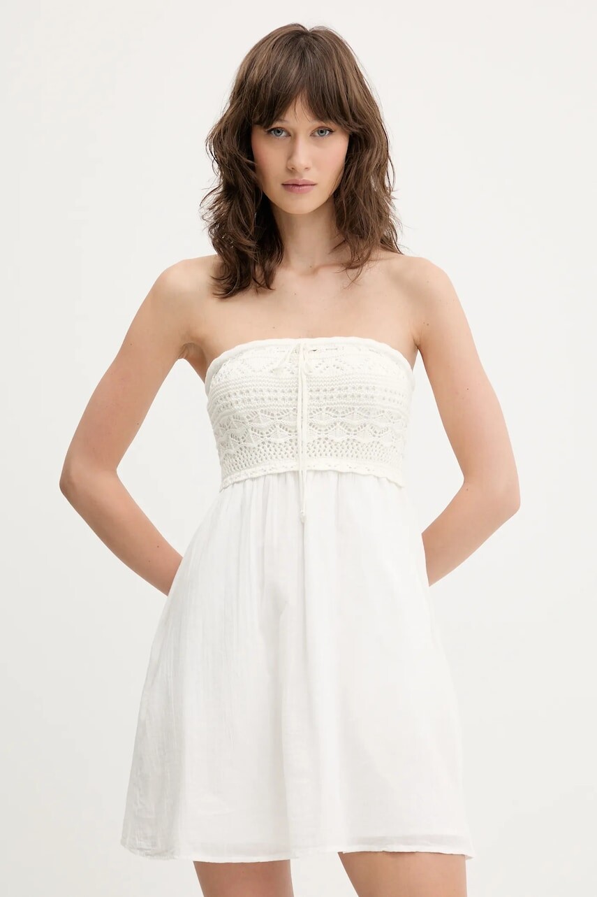 Bavlnené šaty Hollister Co. biela farba, mini, áčkový strih, KI359-5042