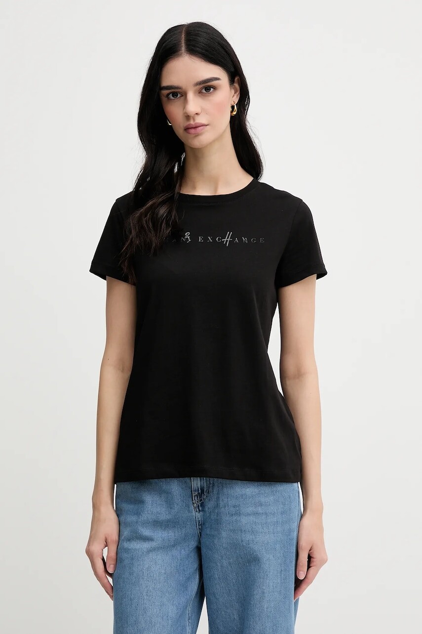 Bavlnené tričko Armani Exchange dámske, čierna farba, XW000391 AF10356