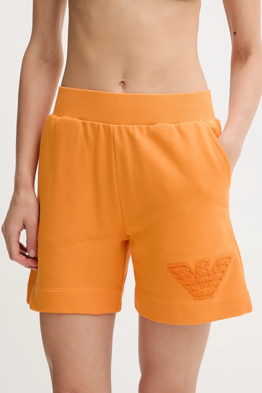 Bavlnené šortky Emporio Armani Underwear oranžová farba, s nášivkou, vysoký pás, EW000778 AF12186