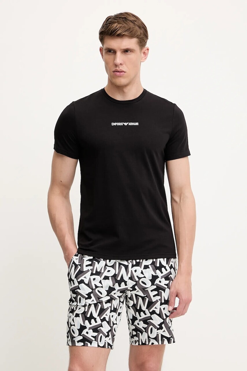 Pyžamo Emporio Armani Underwear pánske, čierna farba, vzorované, EM000400 AF10794
