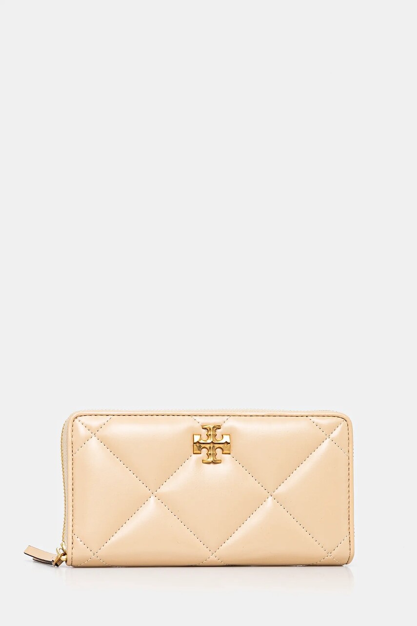 Kožená peňaženka Tory Burch Kira Diamond Quilt béžová farba, 154989-700