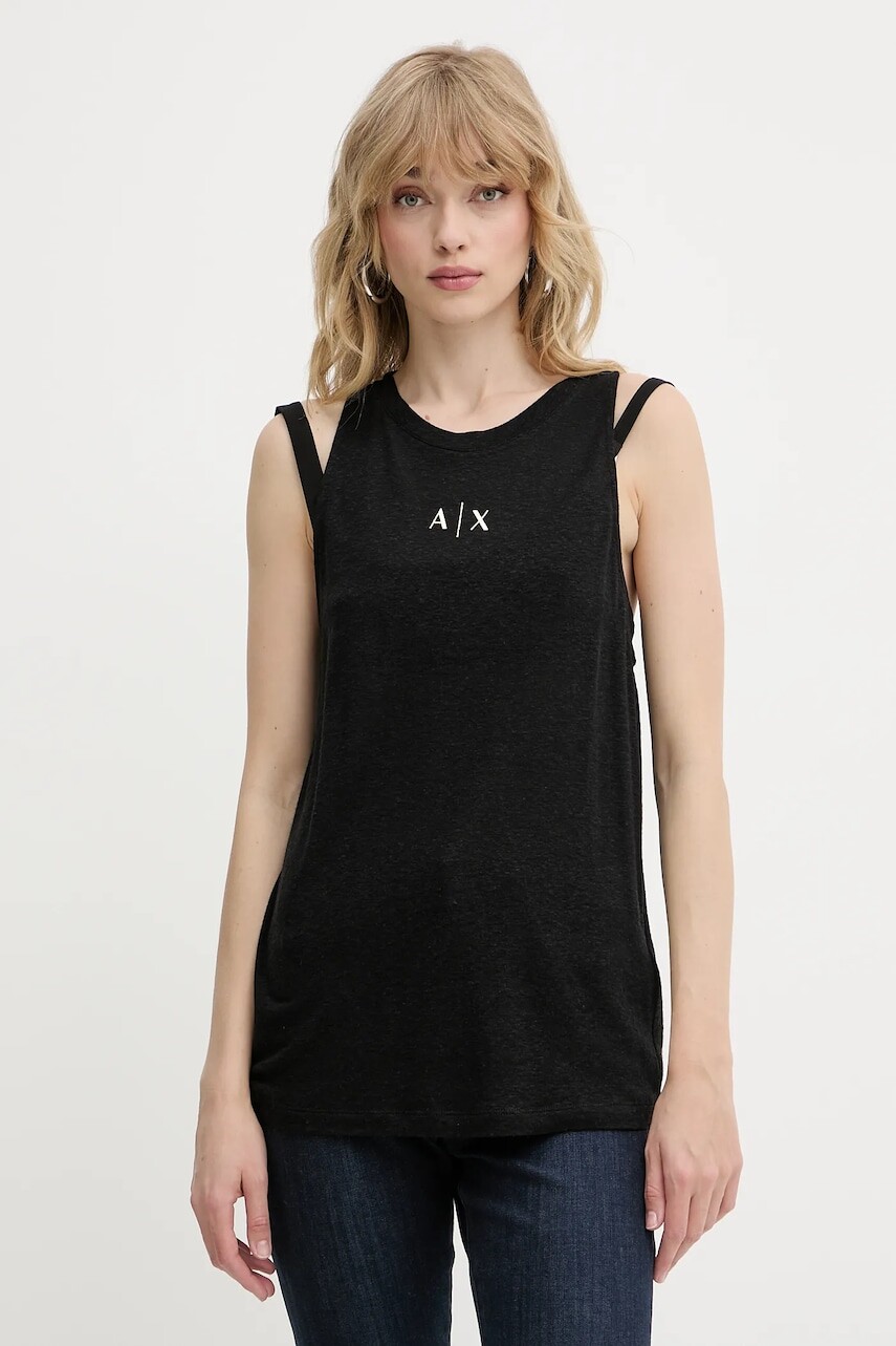 Top s prímesou ľanu Armani Exchange čierna farba, XW000390 AF12899