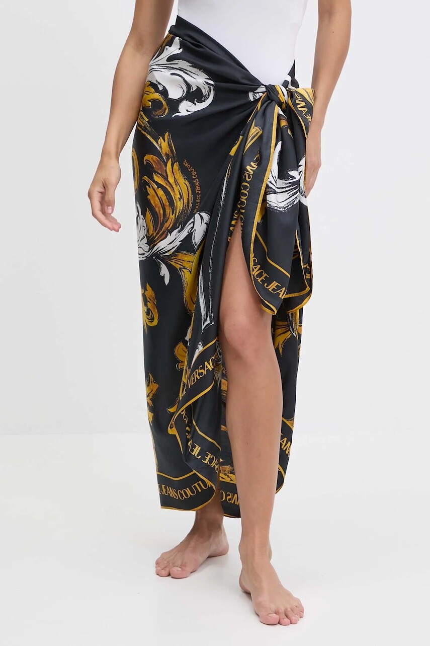Hodvábne pareo Versace Jeans Couture čierna farba, 78HA7H04 ZG362
