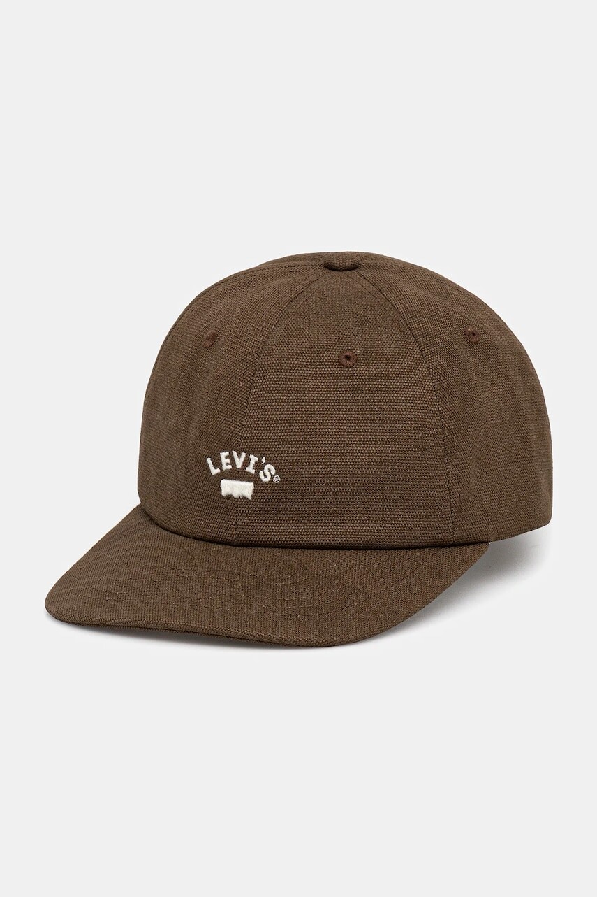 Bavlnená šiltovka Levi's hnedá farba, s nášivkou, 000AG-0011