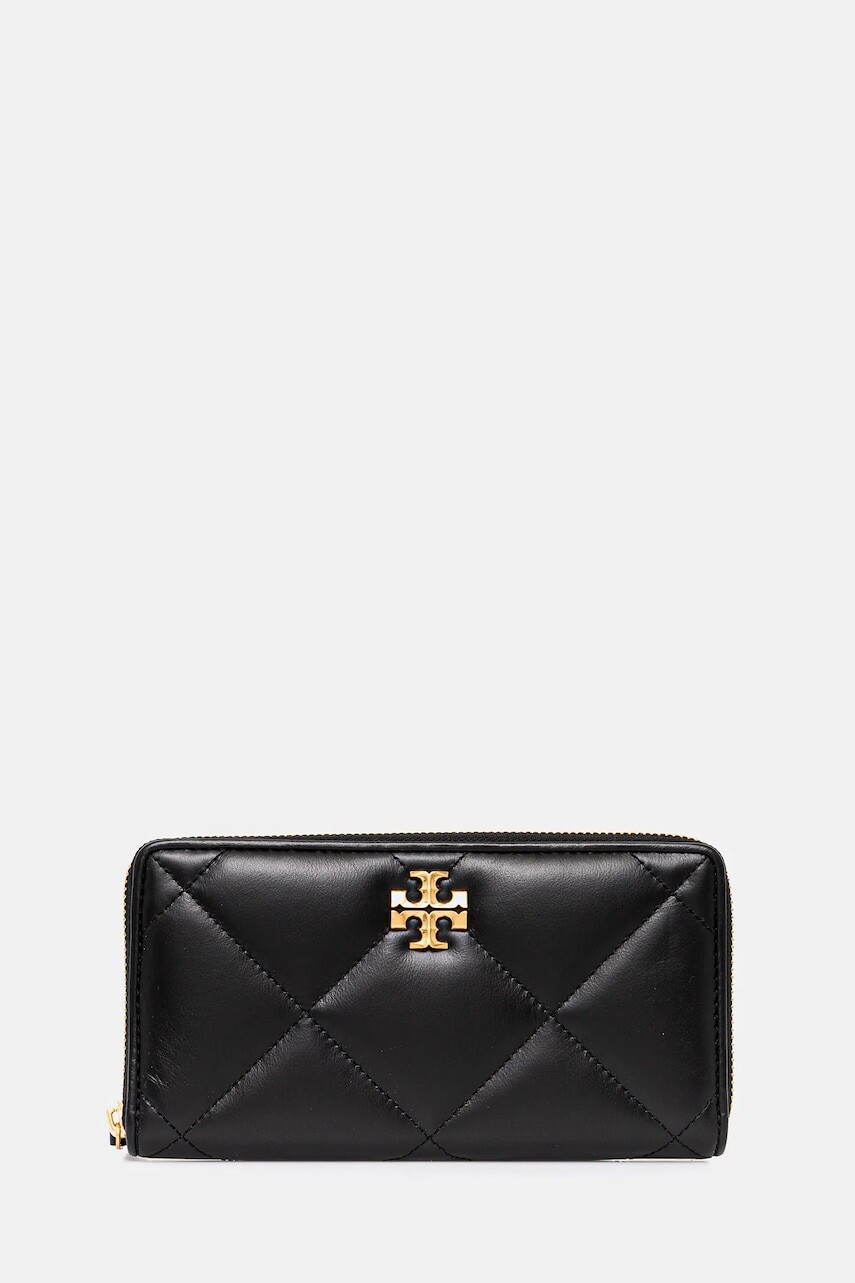 Kožená peňaženka Tory Burch Kira Diamond Quilt čierna farba, 154989-001
