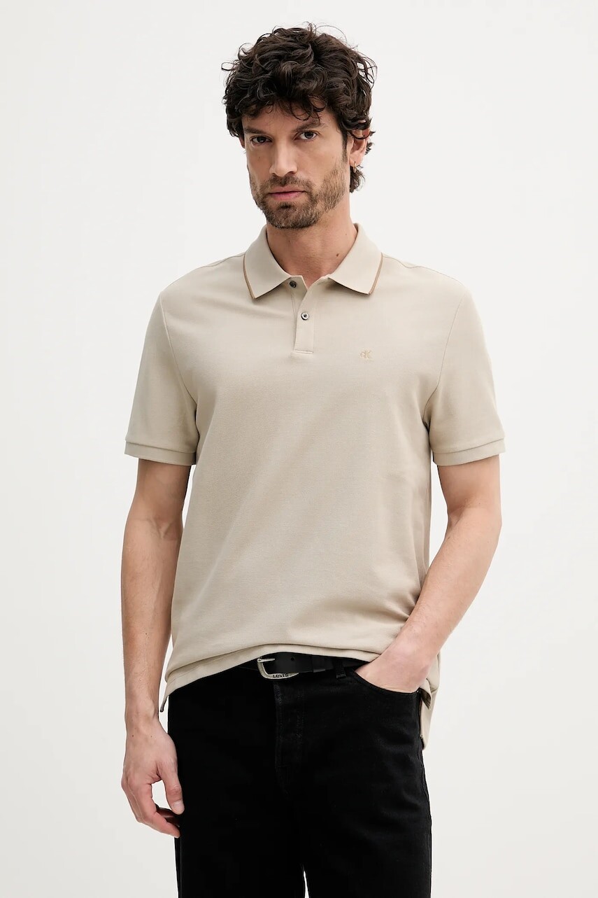 Bavlnené polo tričko Calvin Klein béžová farba, jednofarebná, LV04LC239G