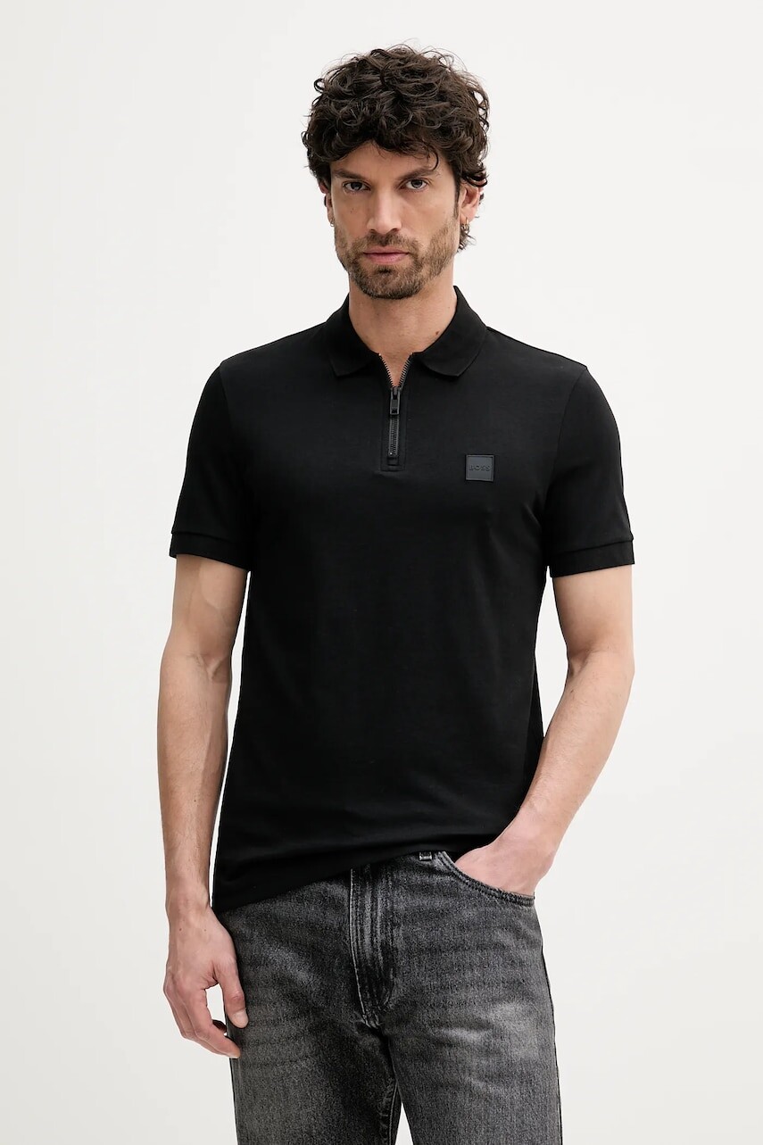 Polo tričko BOSS Orange pánske, čierna farba, jednofarebná, 50537507