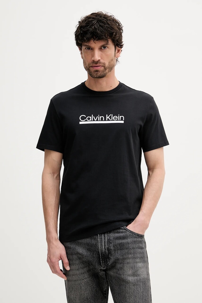 Bavlnené tričko Calvin Klein pánske, čierna farba, s potlačou, LV04RC852G