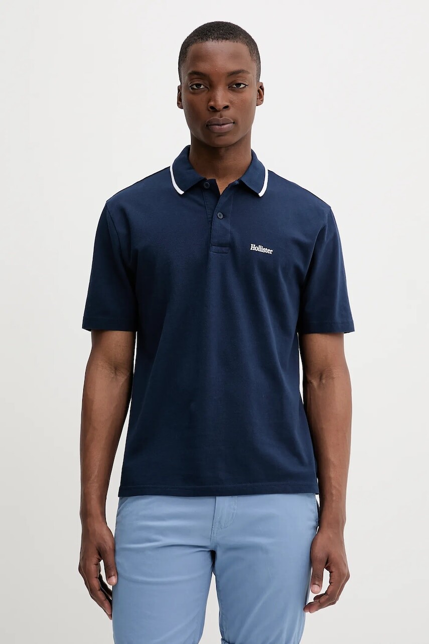 Polo tričko Hollister Co. pánske, tmavomodrá farba, jednofarebná, KI324-5199