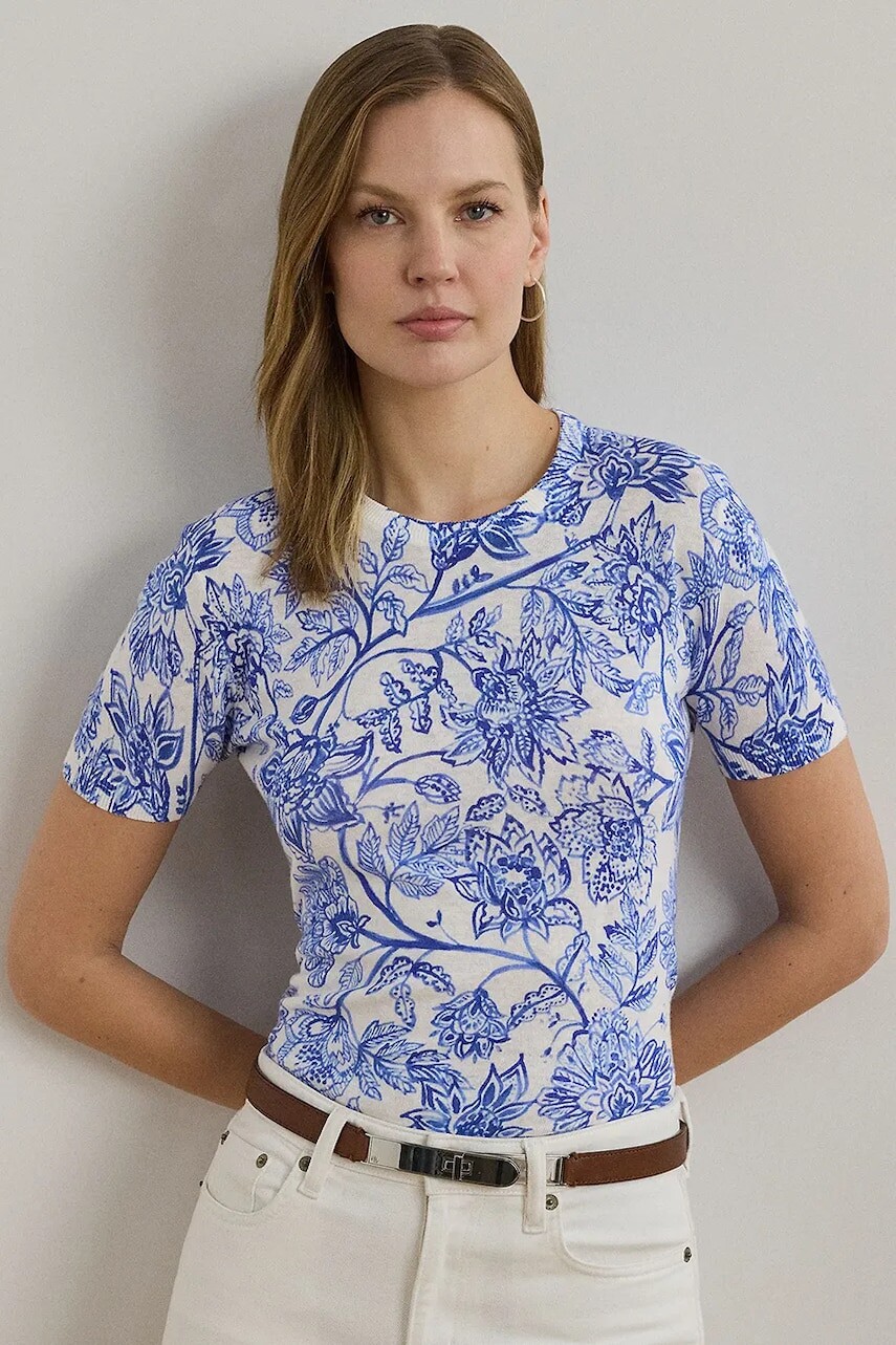 Ľanový sveter Lauren Ralph Lauren biela farba, 200971168