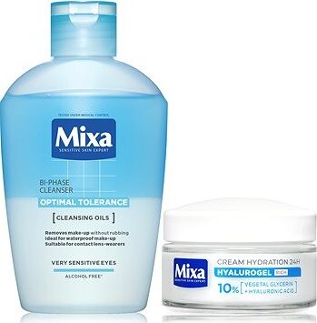 MIXA Hyalurogel rich cream + odličovač očí súprava 175 ml