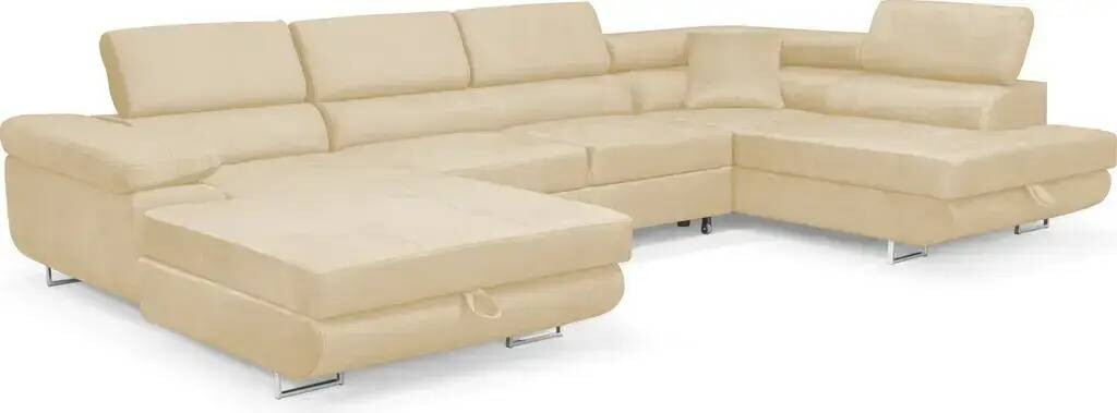 Sofiland ALLER U XXL - béžová PRAVÁ - rohová sedačka so spaním a veľkým úložným priestorom - poťah MONOLITH