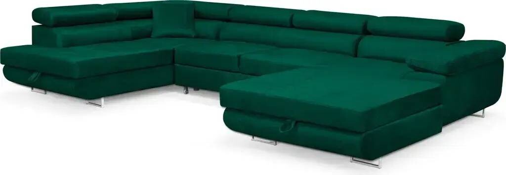 Sofiland ALLER U XXL - zelená ĽAVÁ - rohová sedačka so spaním a veľkým úložným priestorom - poťah MONOLITH