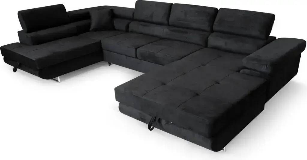 Sofiland ALLER U XXL - čierna ĽAVÁ - rohová sedačka so spaním a veľkým úložným priestorom - poťah JASMINE