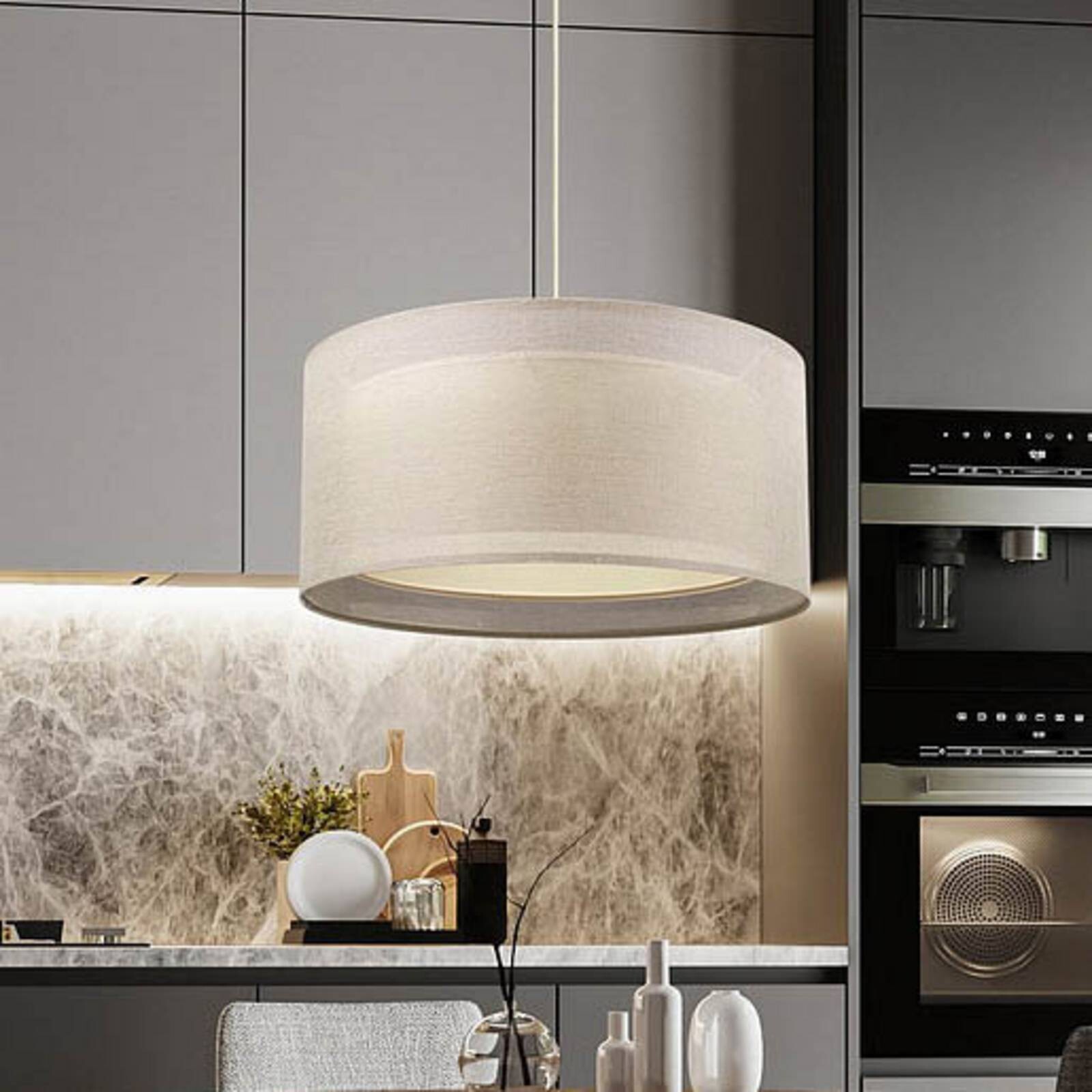 Závesné svetlo Duo Den Light, béžová farba, Ø 50 cm, ľan, PVC