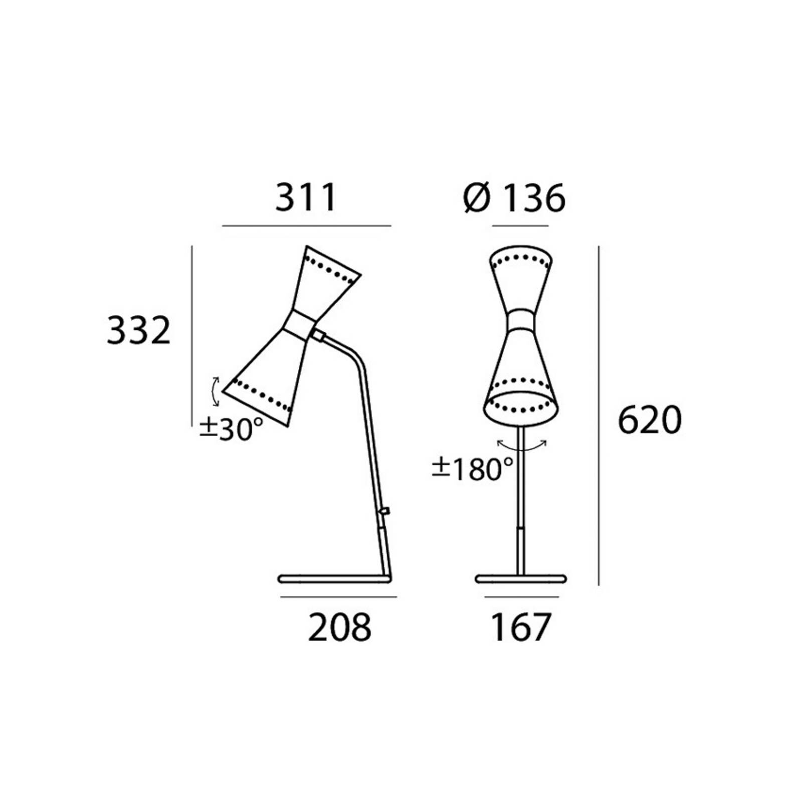 Stolová lampa Stilnovo Megafono, farba slonovej kosti, 62 cm, kov