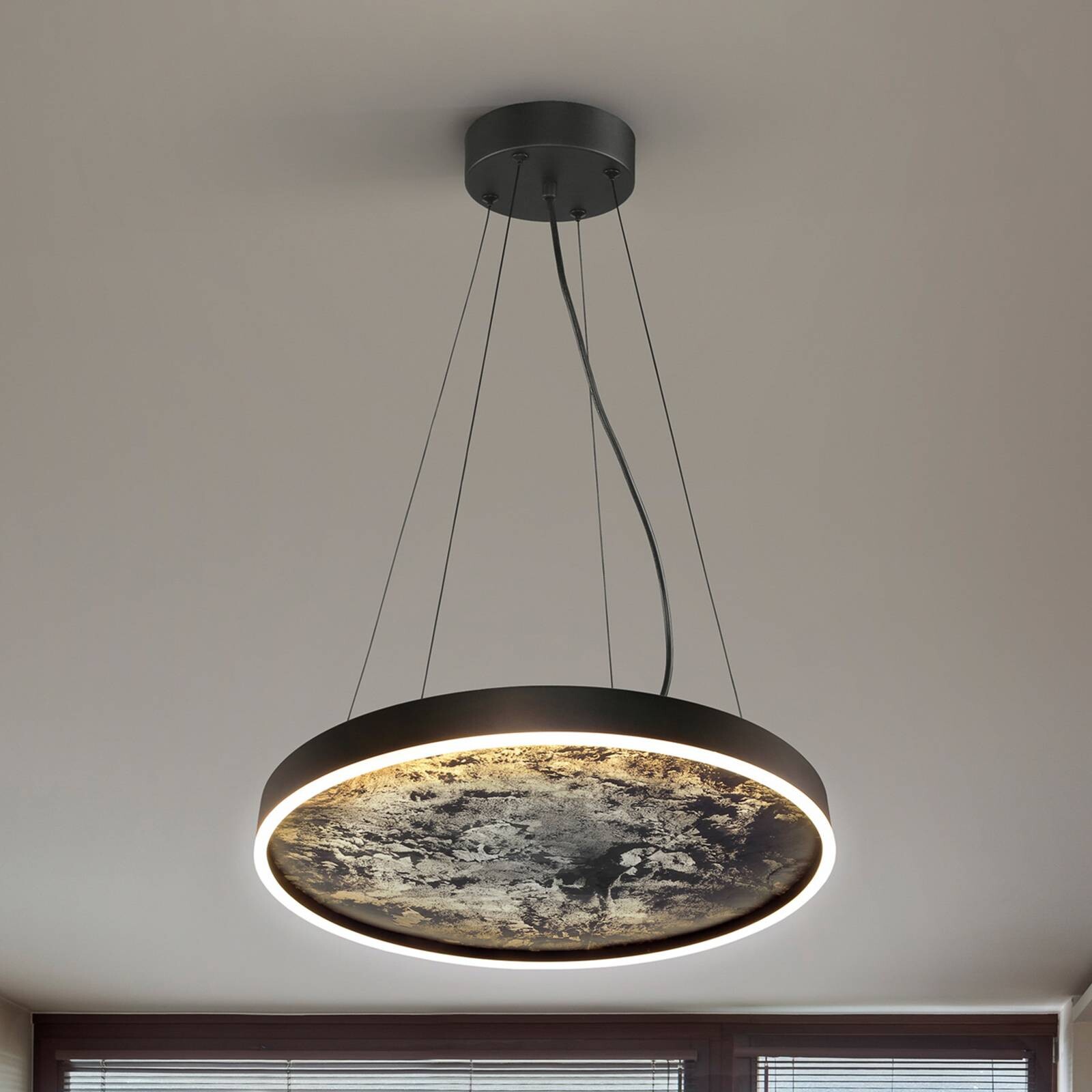 LED závesné svietidlo, Ø 60 cm, CCT, čierna farba, kov, akryl